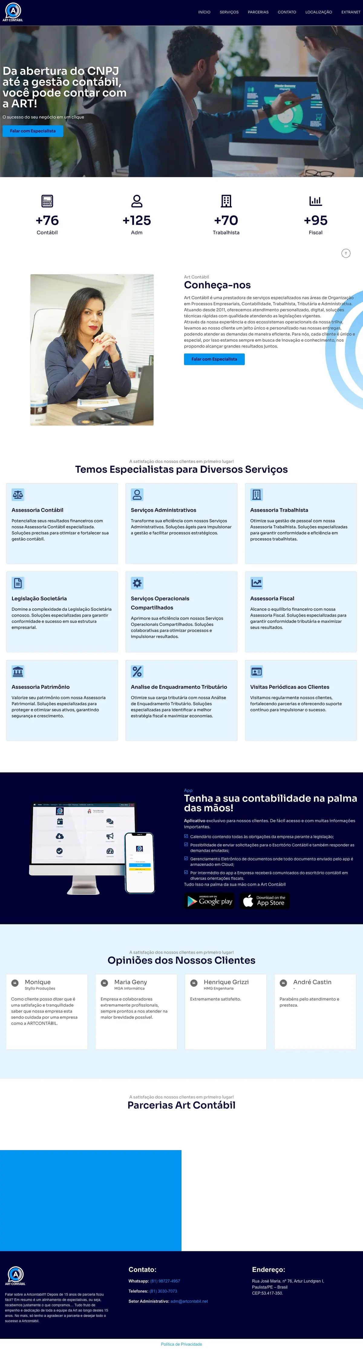 Site Art Contábil, página completa