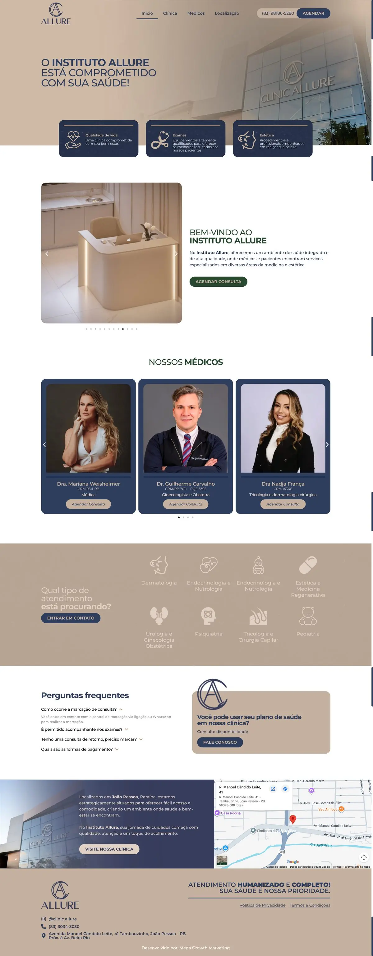 Site Clínica Allure, página completa
