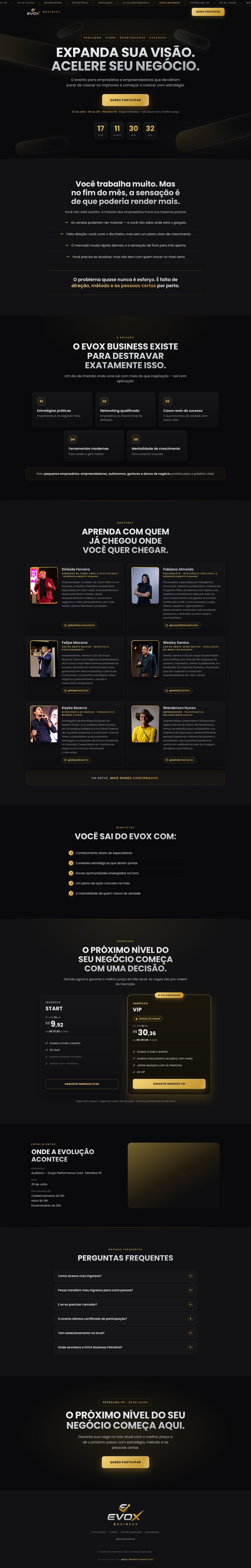 Site Evox Business — página completa