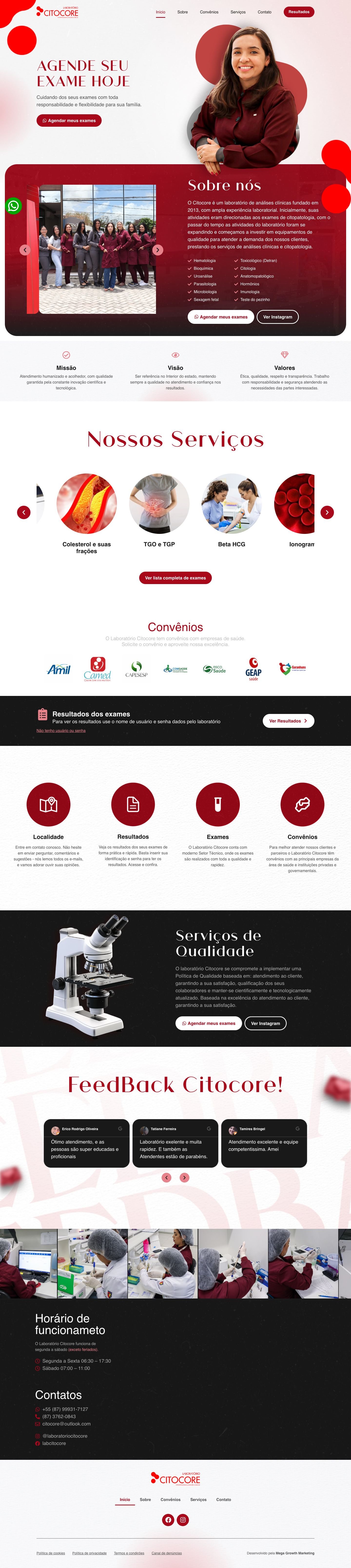 Site Laboratório Citocore — página completa