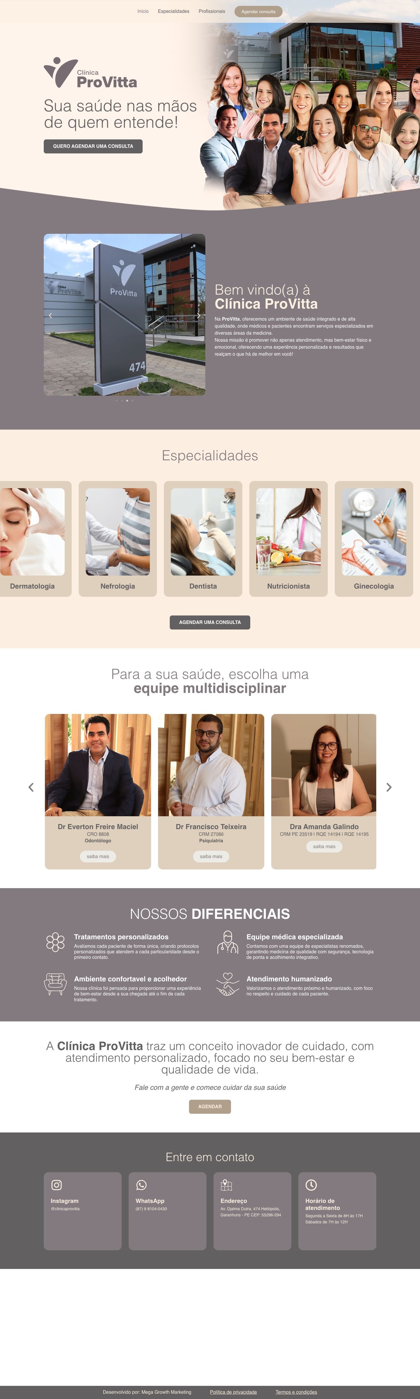 Site Clínica Provitta — página completa