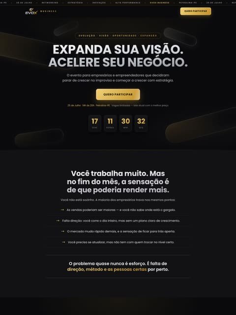 Prévia do site Evox Business