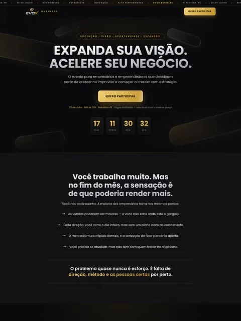 Prévia do site Evox Business