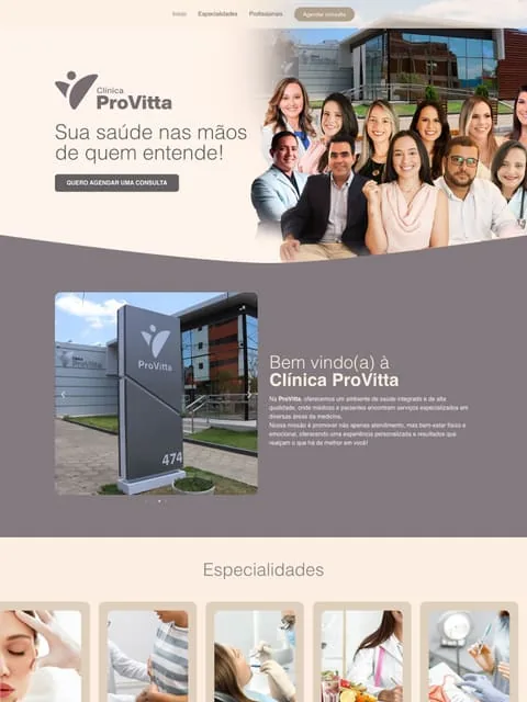 Prévia do site Clínica Provitta