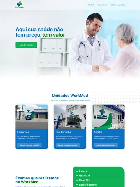 Prévia do site Clínica Workmed