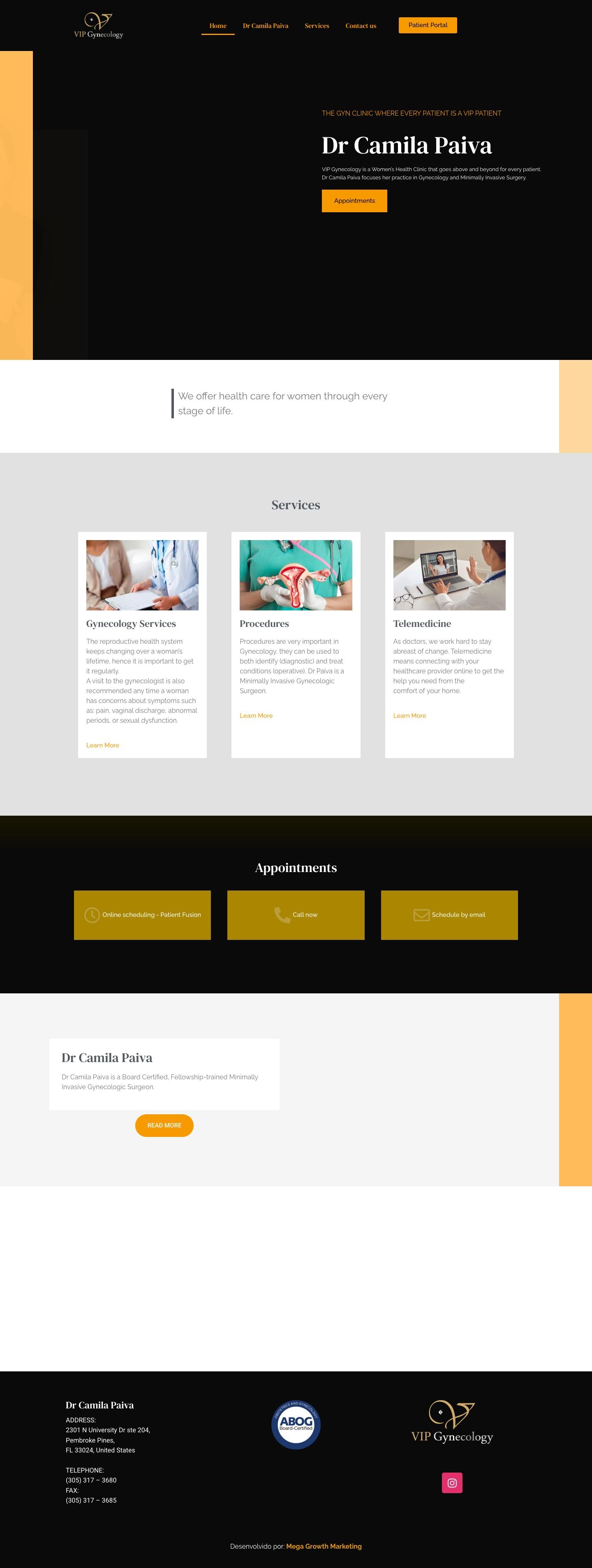 Site VIP Gynecology — página completa