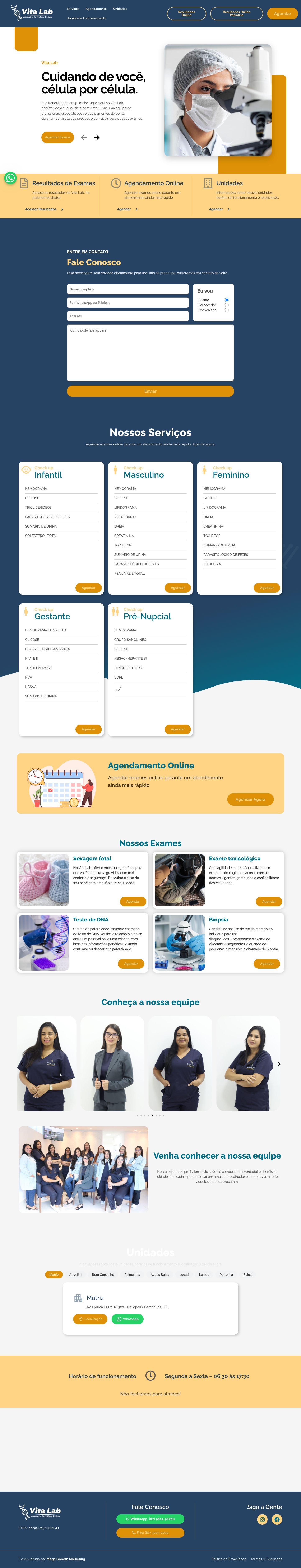 Site Vitalab Análises — página completa