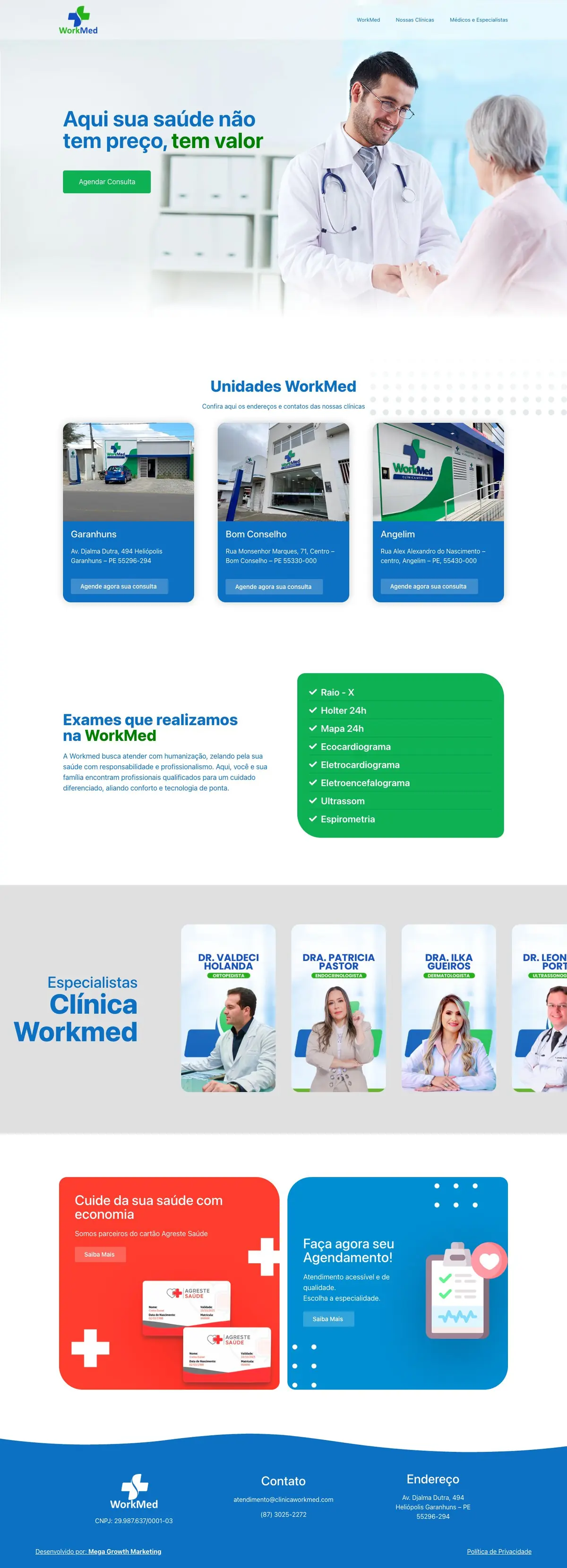 Site Clínica Workmed, página completa